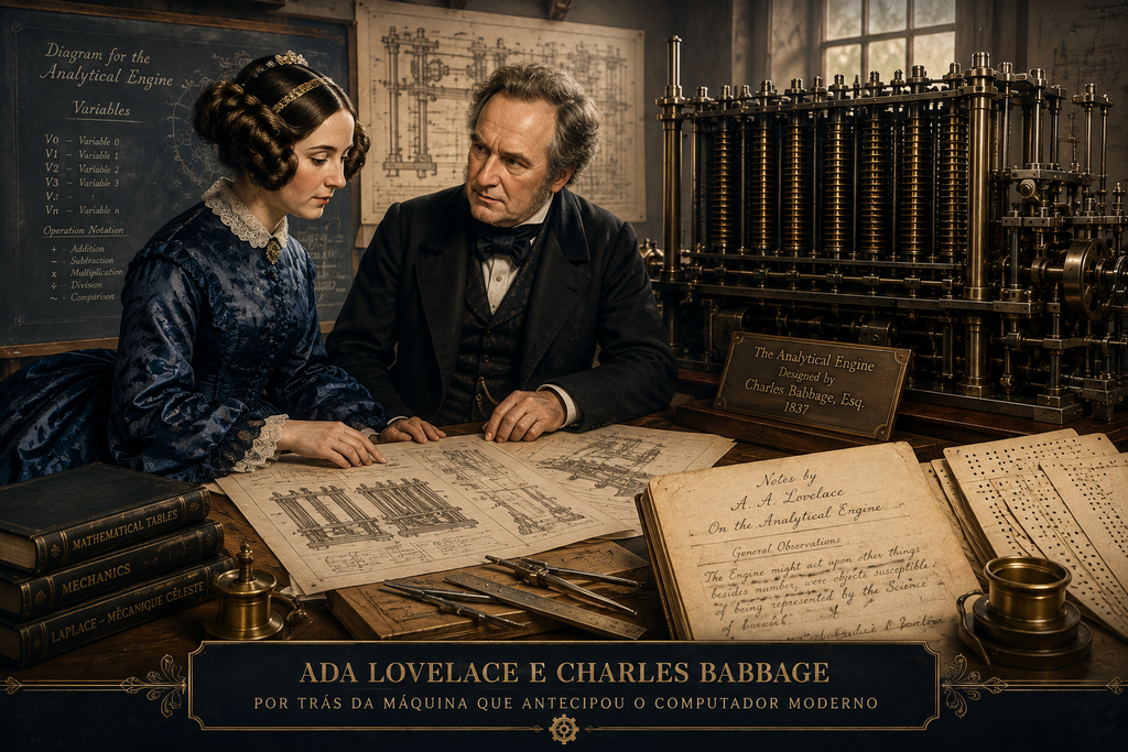 Retrato de época associado a Ada Lovelace e Charles Babbage