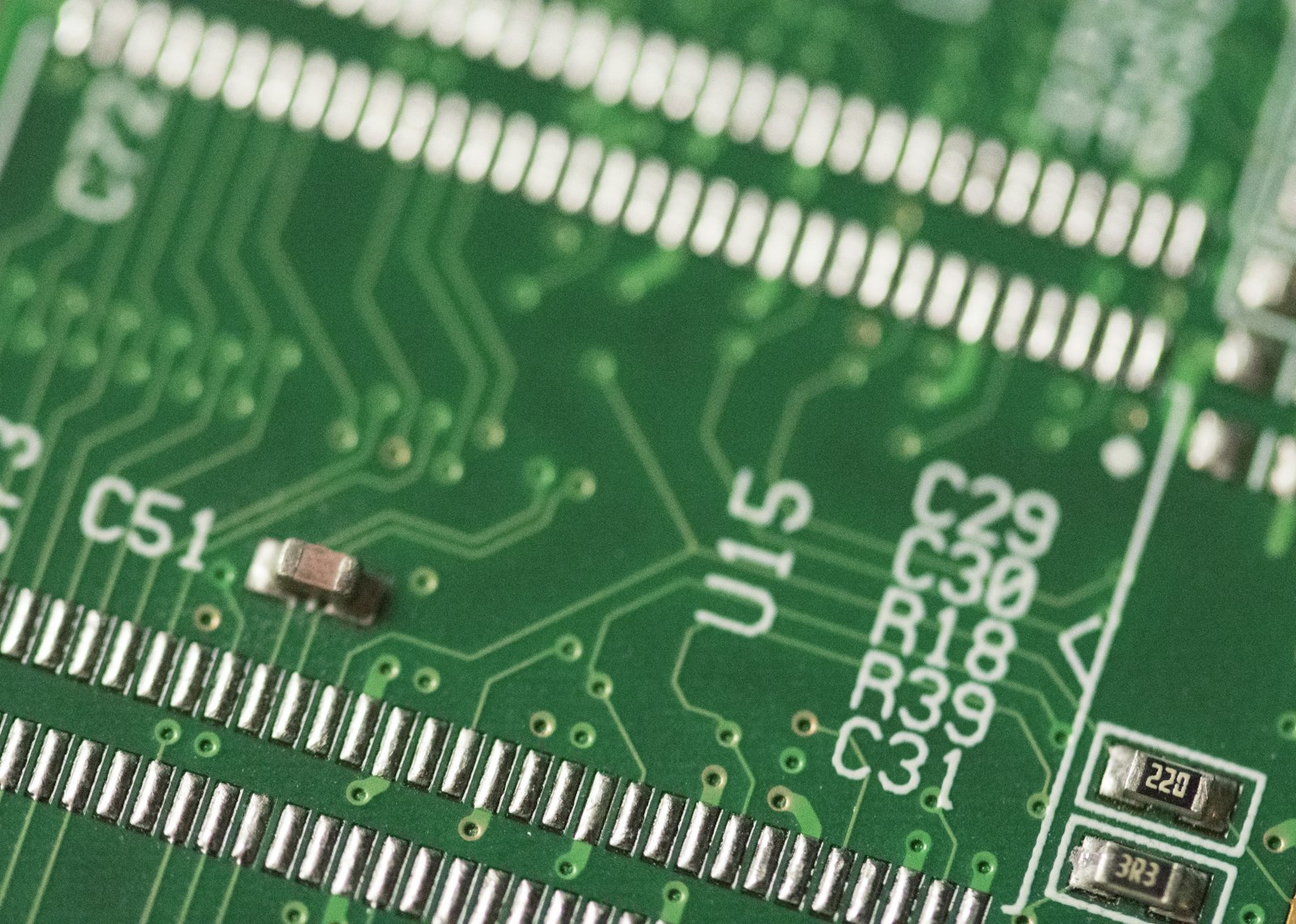 Placa de circuito verde em close-up