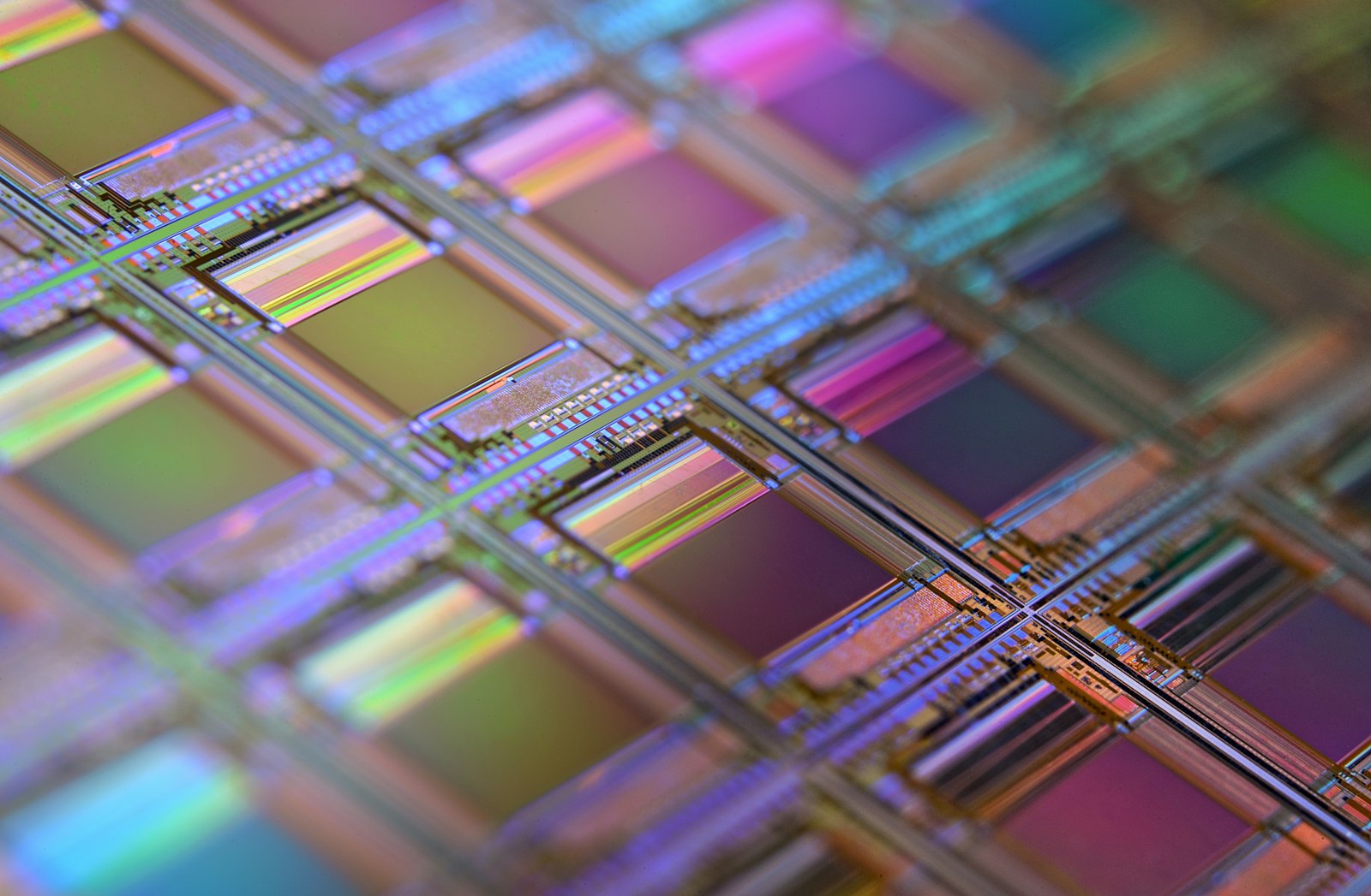 Macro de wafer de silício com chips de processador